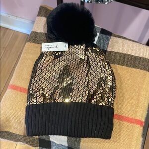 Sequin Pom-Pom Beanie